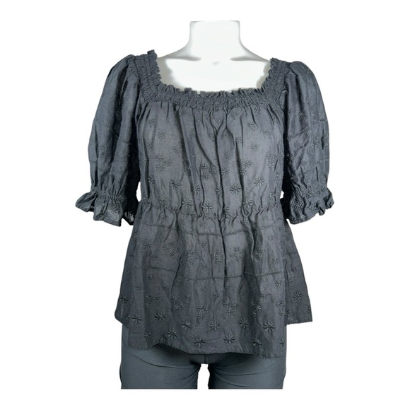 OLD NAVY Puff-Sleeve Smocked Embroidered Babydoll Blouse Elegant Women's SZ M - Picture 1 of 7